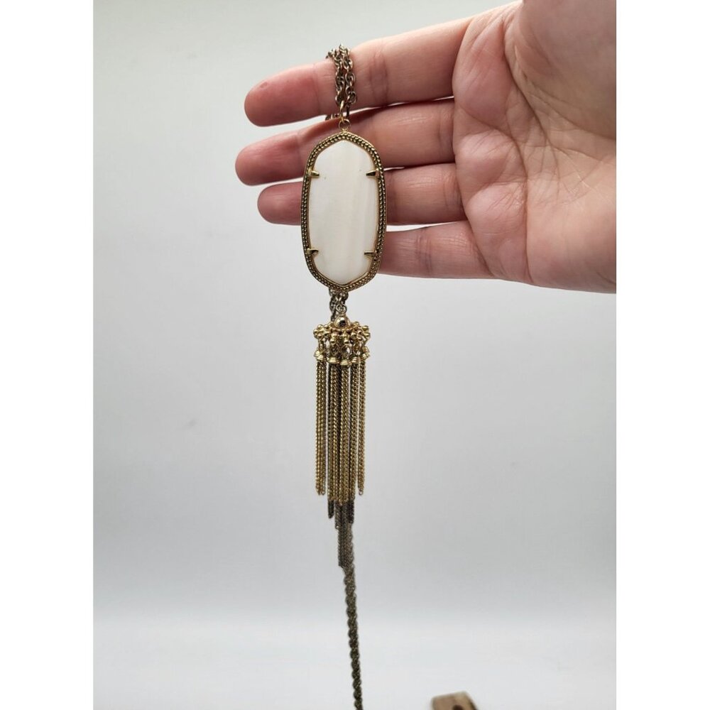 KENDRA SCOTT LONG PENDANT TASSEL NECKLACE IVORY PEARL GOLD TONE - Picture 13 of 13